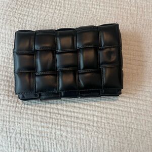 Black Woven Leather Clutch/ Crossbody